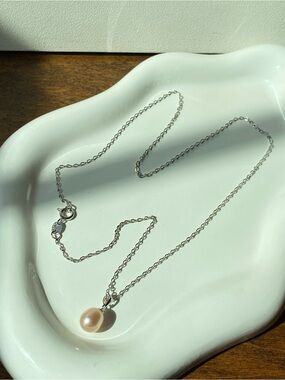 Peach Freshwater Pearl Sterling Silver Necklace, Cultured Pearl Necklace